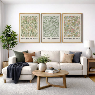 Classical Artwork "William Morris Museum Poster Artwork, Classic Floral Botanical Wall Pictures, Framed Canvas Giclée Print 3 Pieces Wall Art" 16"x24"x3 pcs, 24"x36"x3 pcs