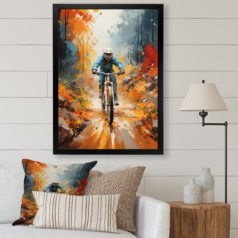 Coran Bicycle Abstract Trails An II, reproduction d'art sur toile, H 20 po x l 12 po x P 1 po, Cadre photo noir