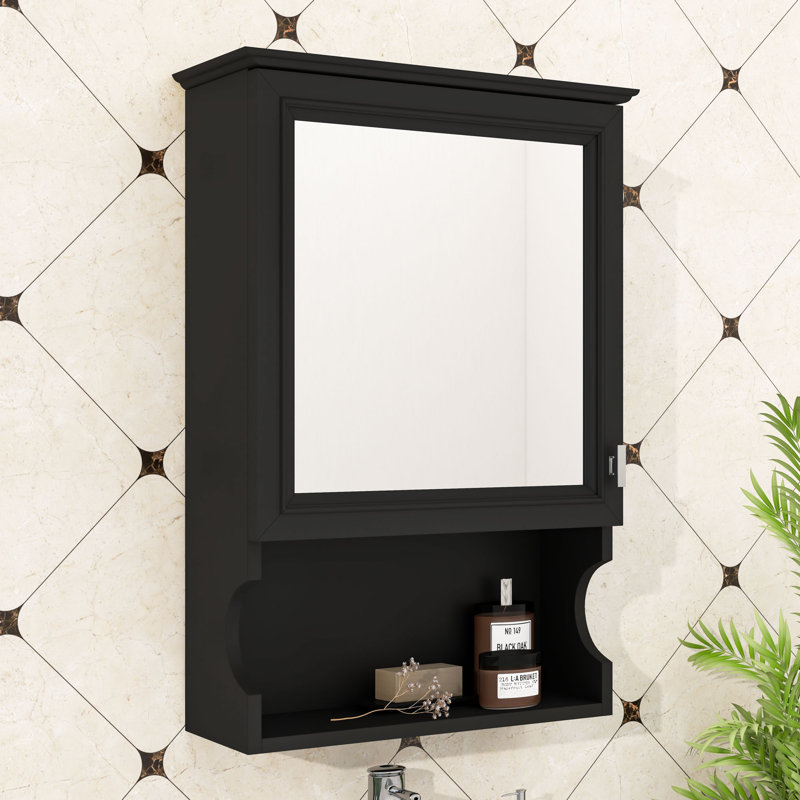 Armoire de rangement murale avec miroir, Noir