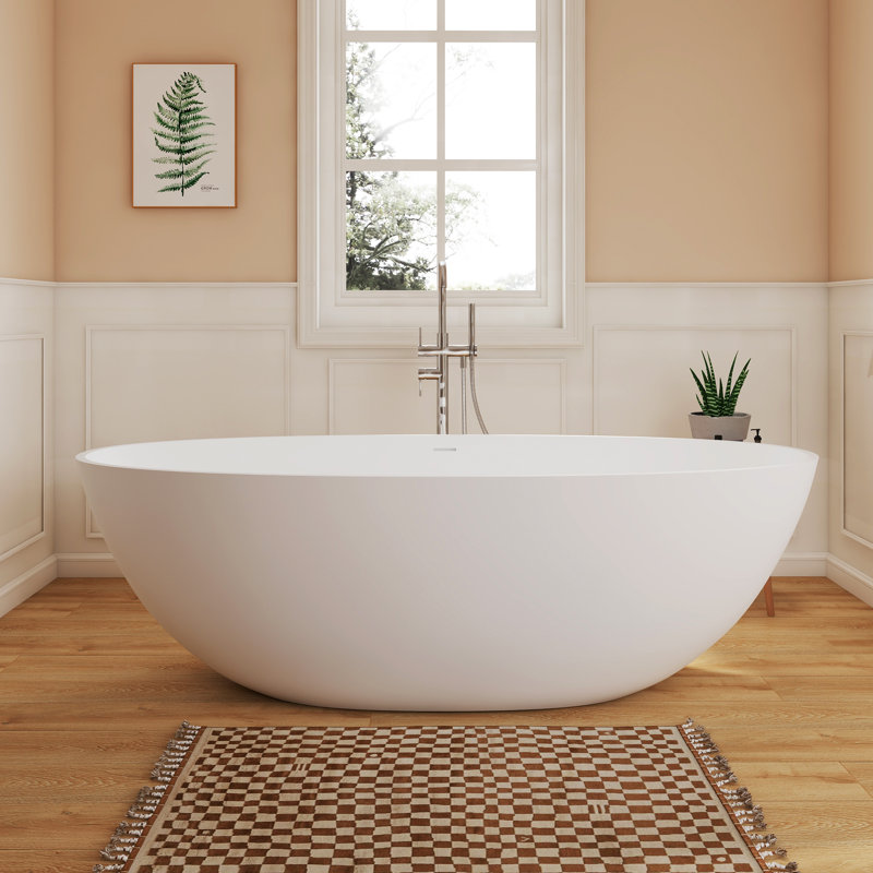Baignoire profonde autoportante à surface solide de 71 po Fslefay, Blanc