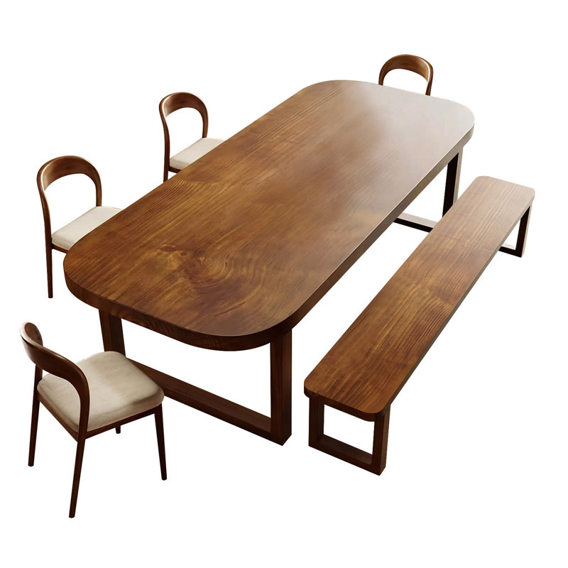 Classic Solid Wood Rectangular Dining Table And Chair Set With Brown Bench, 29.53"H x 70.87" W x 31.5" D