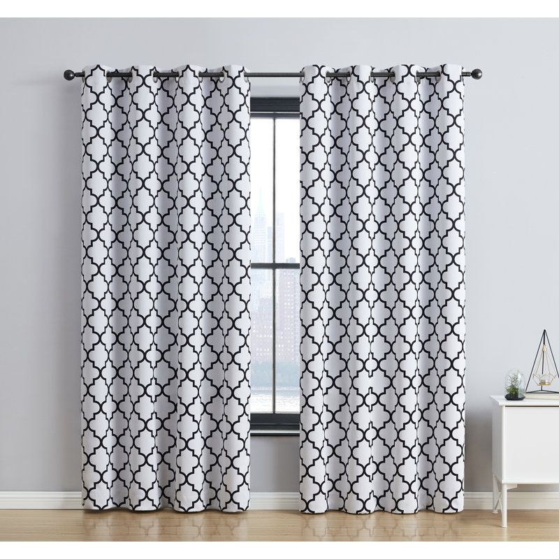 Alexuis Blackout Curtain Pair, 37" W x 63" L, Platinum White/Black