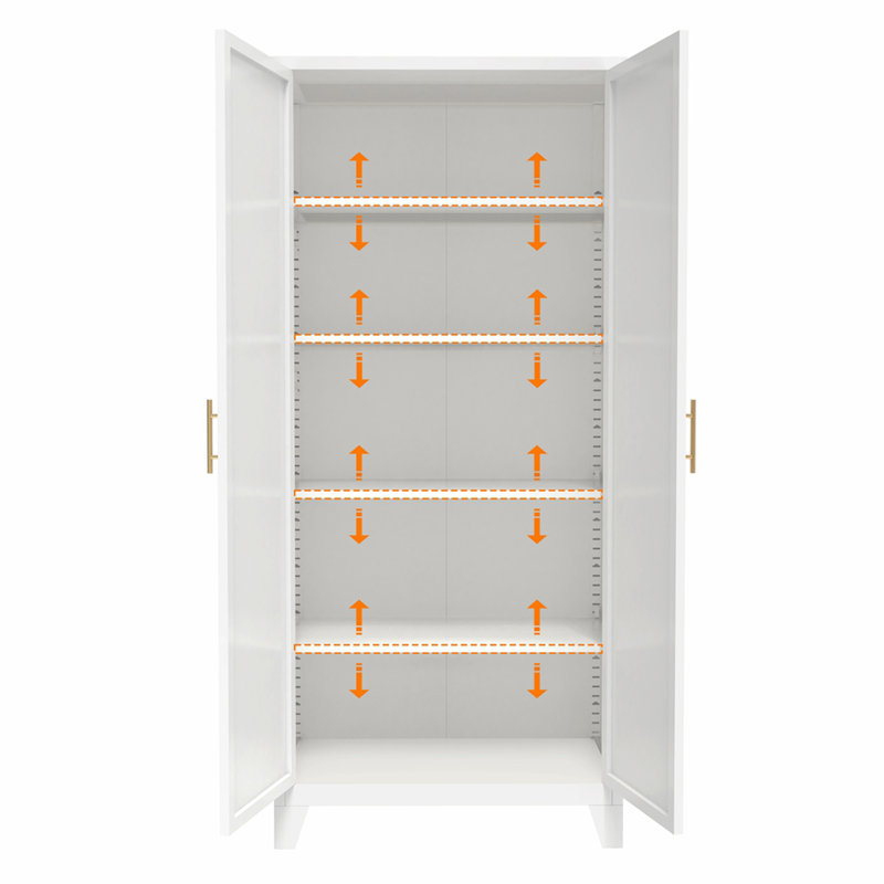 Armoire de rangement 71 po à 2 portes galbées, armoire de rangement en métal avec portes et tablettes réglables, pour chambre à coucher, salon, cuisine (blanc)