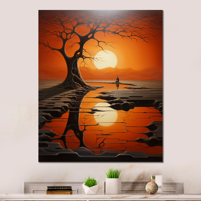 «Bizare Tangerine River Tranquility I» sur métal, H 32 po x l 24 po