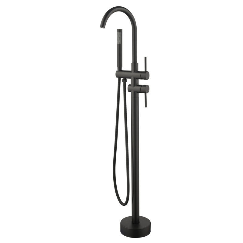 Robinet de baignoire sur pied noir mat avec douche à main et robinet rotatif autoportant réglable à 360 degrés dans des tons de couleur