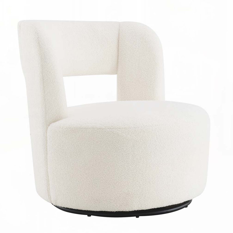 Teddy Fabric Swivel Barrel Chair, Cream Teddy