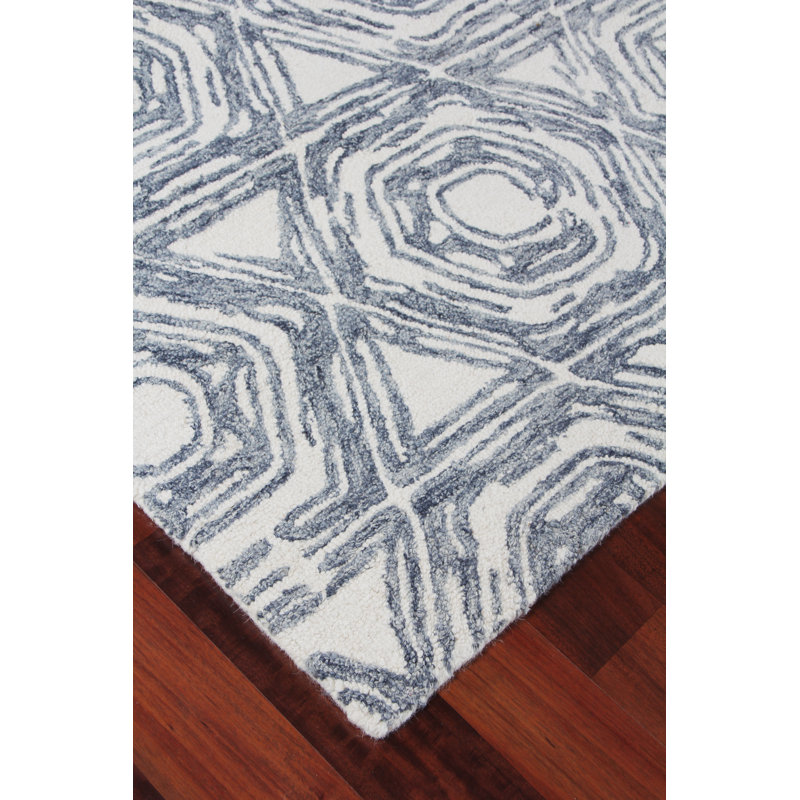 Caprice Wool Geometric Area Rug, Rectangle 5' x 8', Ivory/Dark Blue