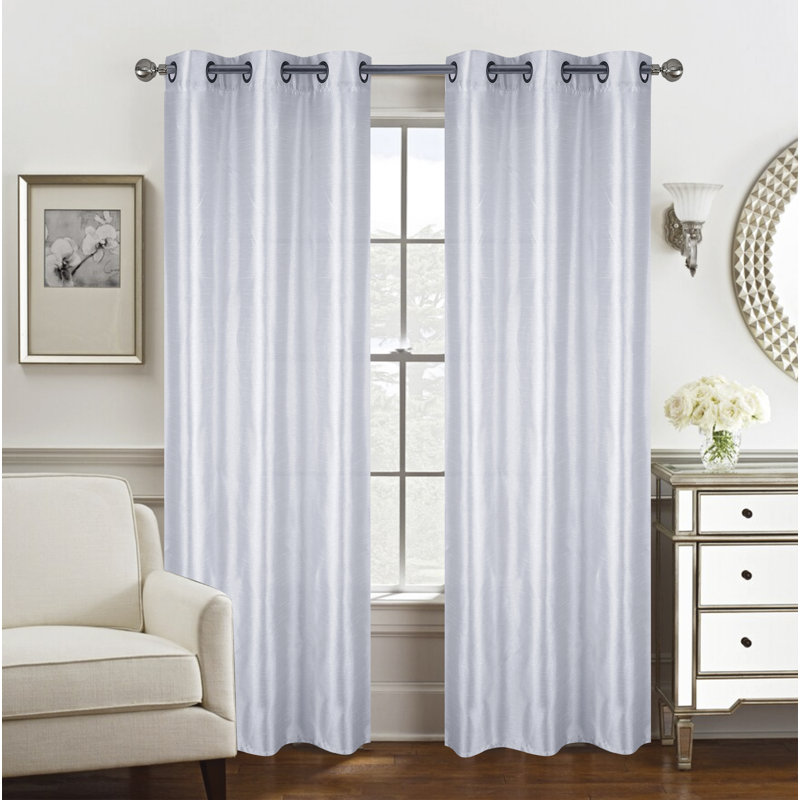 Manvik Faux Silk Window Curtain Panel Pair, Gray