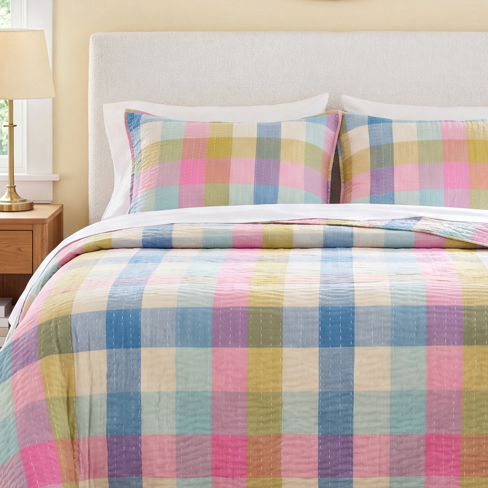 Charlette Plaid Cotton Coverlet, King Coverlet