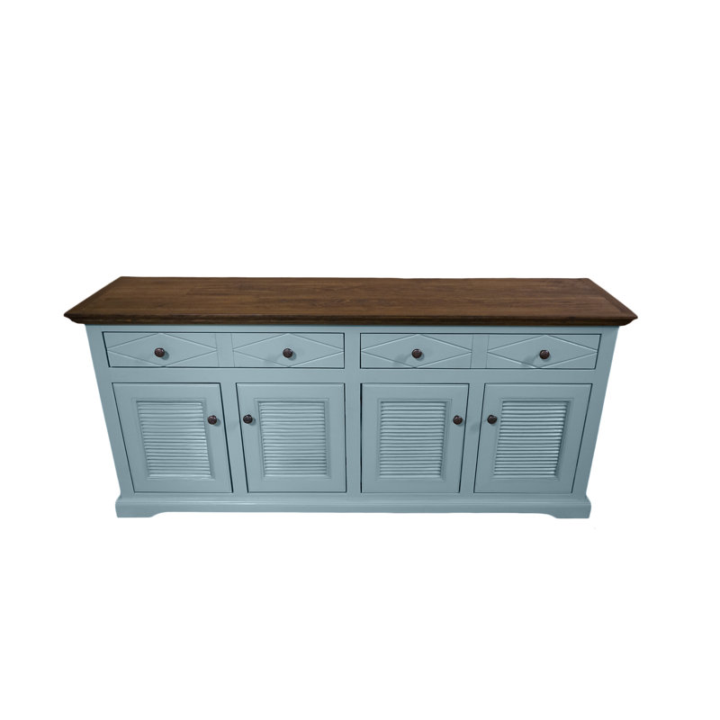 Buffet Shelter Bay avec portes à volets, Intressant turquoise / brun, H 31 po x l 81 po x P 18 po