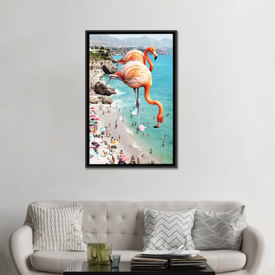 « géant flamant roses on the beach », reproduction d’impression sur toile