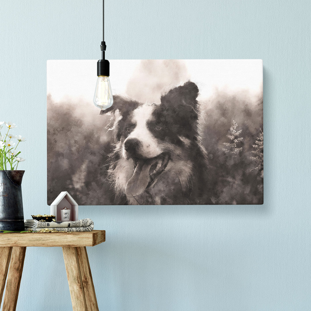 Border Collie Dog In A Meadow Painting - Wrapped Canvas