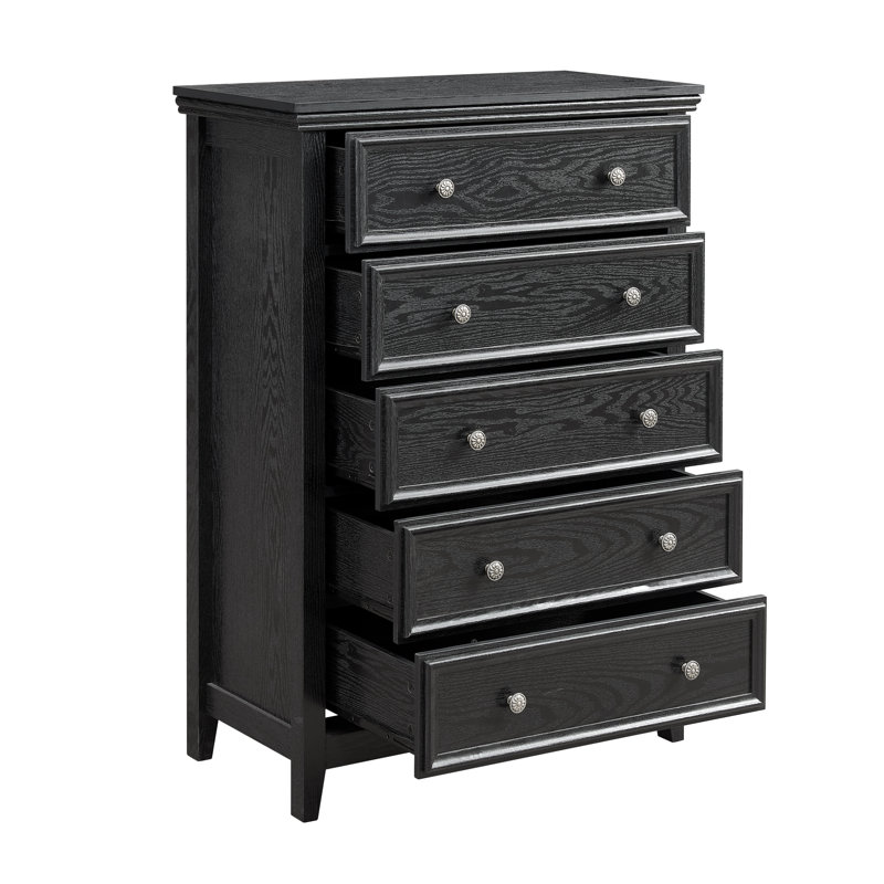 Commode 5 tiroirs, armoire de rangement et commode à tiroirs pour le salon moderne, armoire de rangement pour la maison de campagne noire, buffet moderne