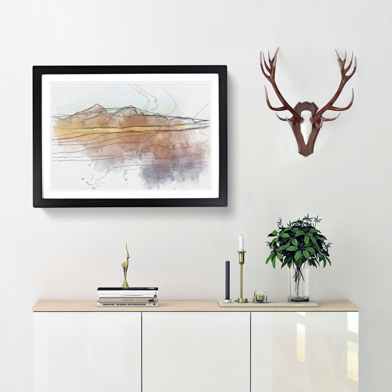 Amber Mountains - Picture Frame Painting Print, 62cm H x 87cm W x 2cm D, Black Framed