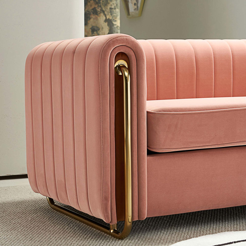 Keeshaun 84.25'' Round Arms Sofa, Pink Velvet