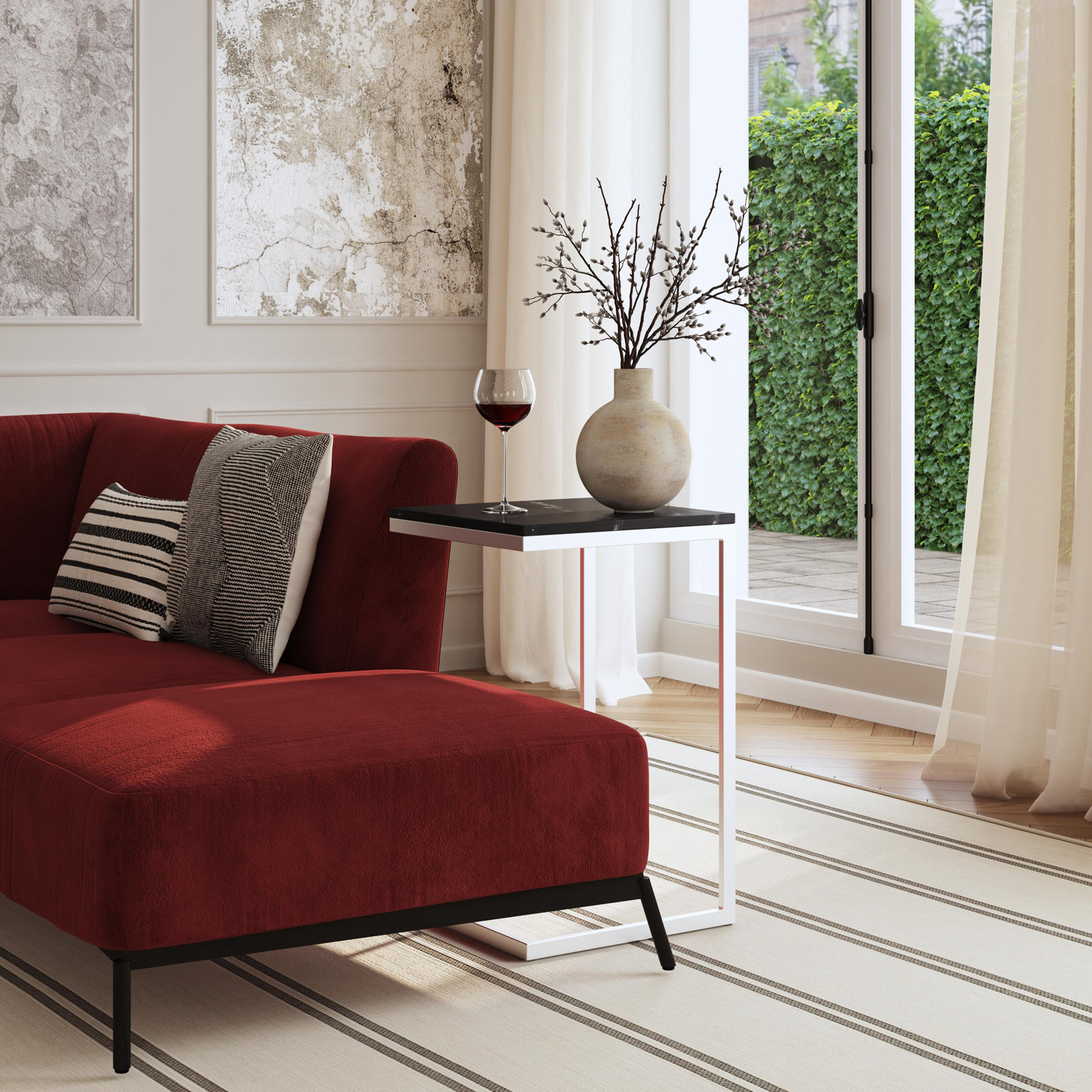 Ollie End Table, Black Top/Silver Base