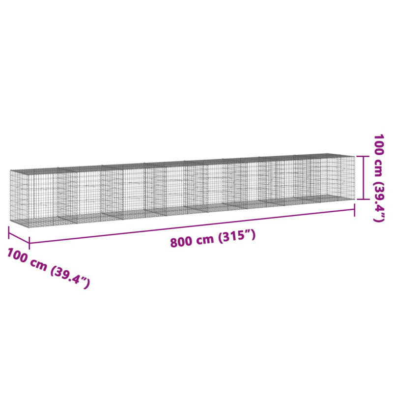 Clôture de bordure en métal argenté, 26 pi X l 3 pi X P 3 pi D