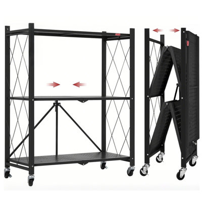 3-Tier Collapsible Rolling Storage Rack