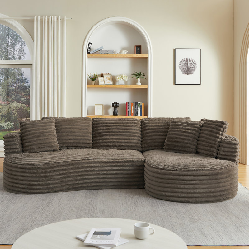 Canapé modulaire moderne en L incurvé avec un design minimaliste et aucun assemblage requis, Dark Brown