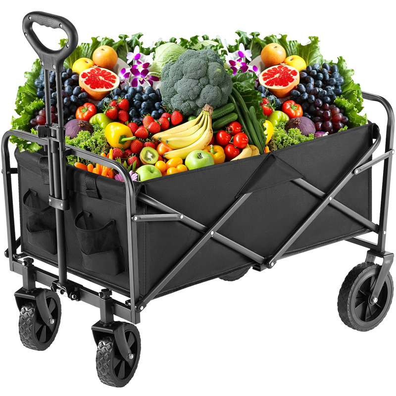 Chariot de chariot pliant avec roulettes, chariot d'épicerie pliable, petit, noir