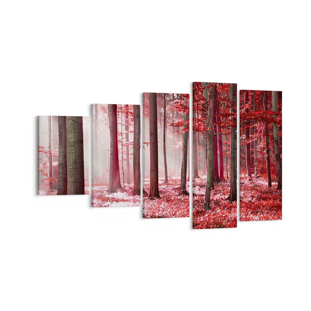 5-tlg. Leinwandbilder-Set Forest Red Trees