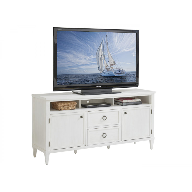 Ocean Breeze Shell White 72" Transitional Media Console with Cabinet