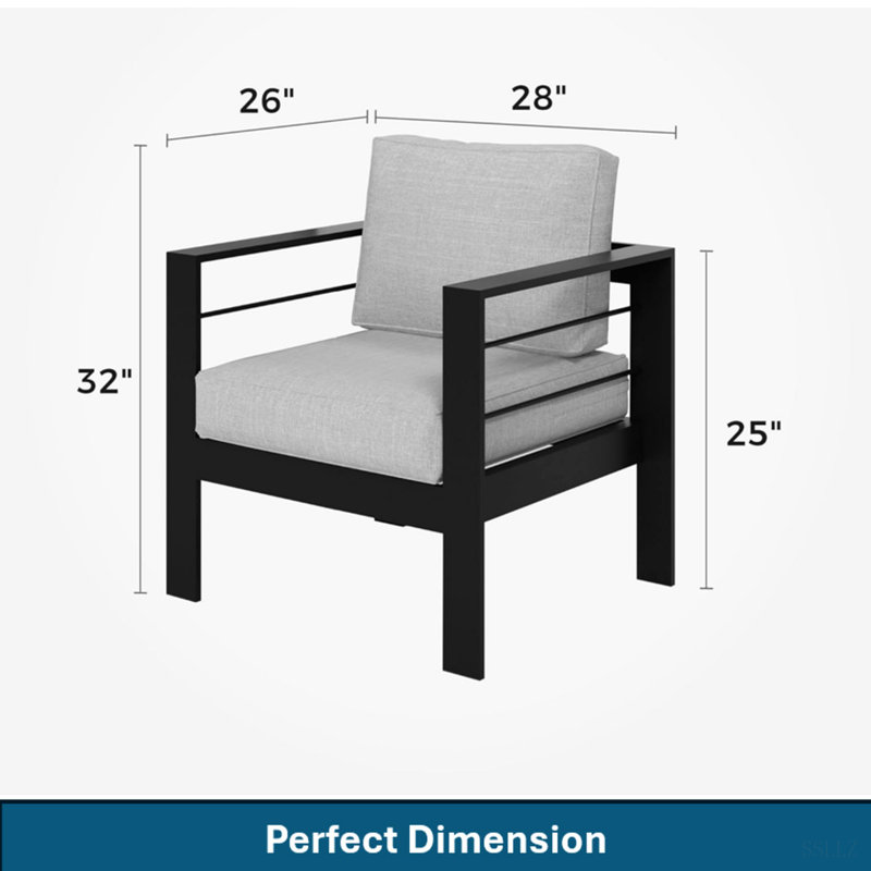 2-Pack 28" All-Weather Metal Patio Armchairs With Thick Cushions, White, Black