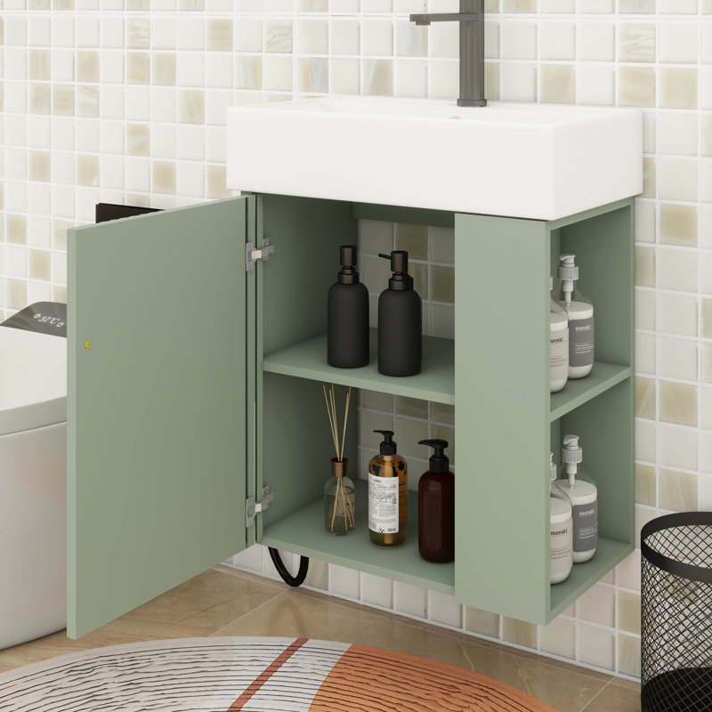 Meuble-lavabo flottant 21,6 po avec lavabo, rangement ouvert à droite, Vert