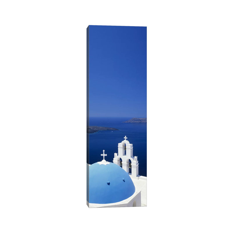 High Angle View Of A Church, Firostefani, Santorini, Cyclades Islands, Greece by Panoramic Images - Wrapped Canvas Panoramic Print
