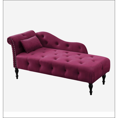 Aijia 60.6" Velvet Chaise Lounge Buttons Tufted Nailhead Trimmed Solid Wood Legs with 1 Pillow by House of Hampton