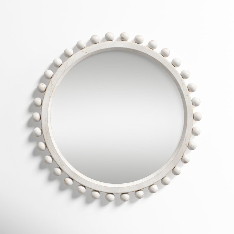 Augustine Wood Round Wall Mirror, White Washed Wood