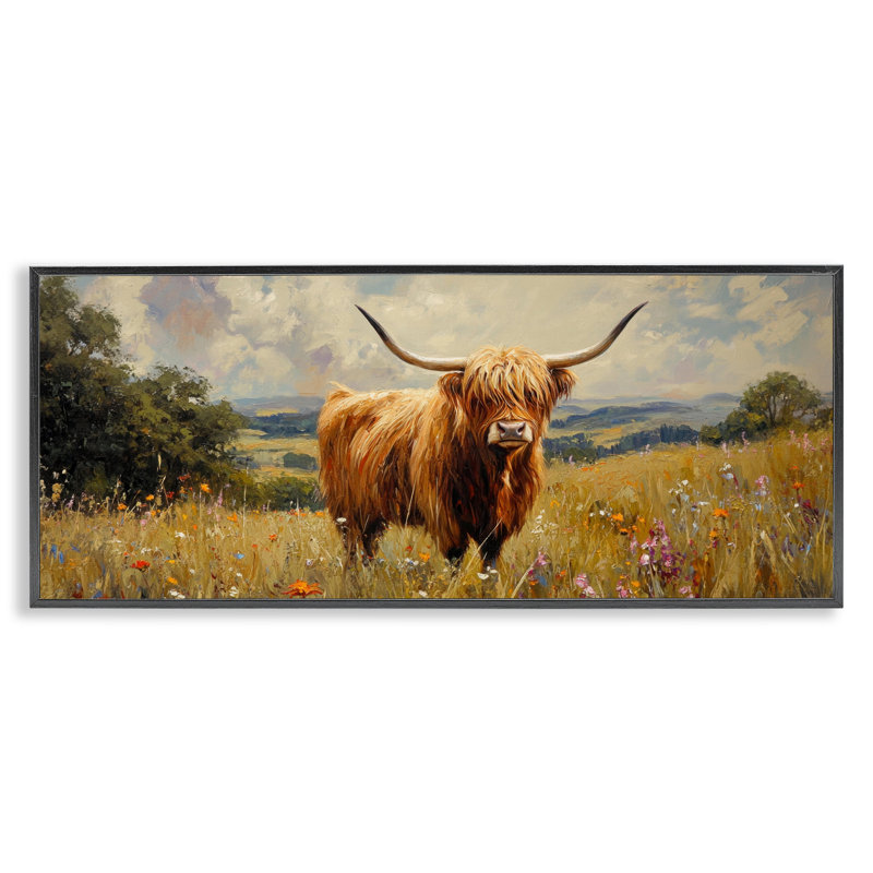 «Highland Cow In Sunshine», estampe numérique, conception de Petal Prints Design, H 13 po x l 30 po