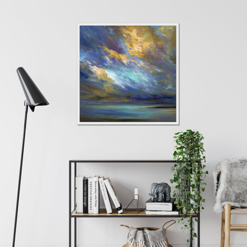 Coastal Clouds #30 by Sheila Finch - Painting, 80cm H x 80cm W x 2.3cm D, White Framed Paper Print