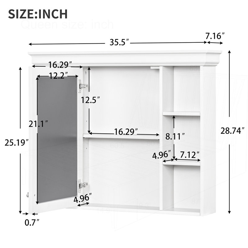 Armoire de rangement murale 35 po x 28 po, White