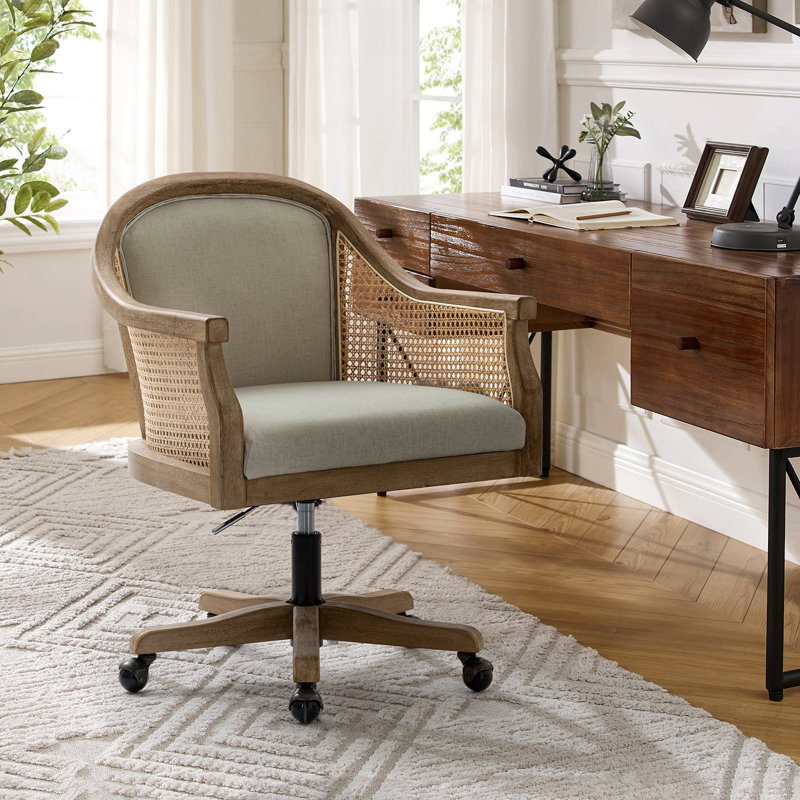 Chaise de bureau en rotin l 23,5 po Ackeron Farmhouse, Lin