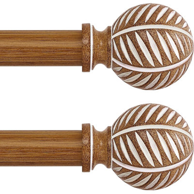 36" - 88" Adjustable Imitation Wood Grain Curtain Rod with Leaf Finials (Set of 2)