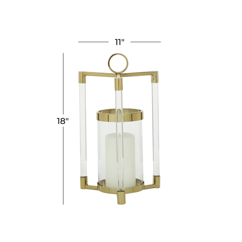 Gold and Clear Acrylic Hurricane Candle Lantern with Box Frame