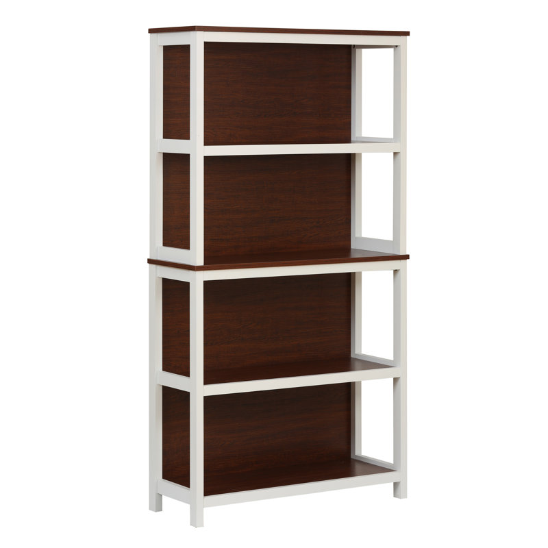 Cherry and White Tall 4-Shelf Wood Bookcase