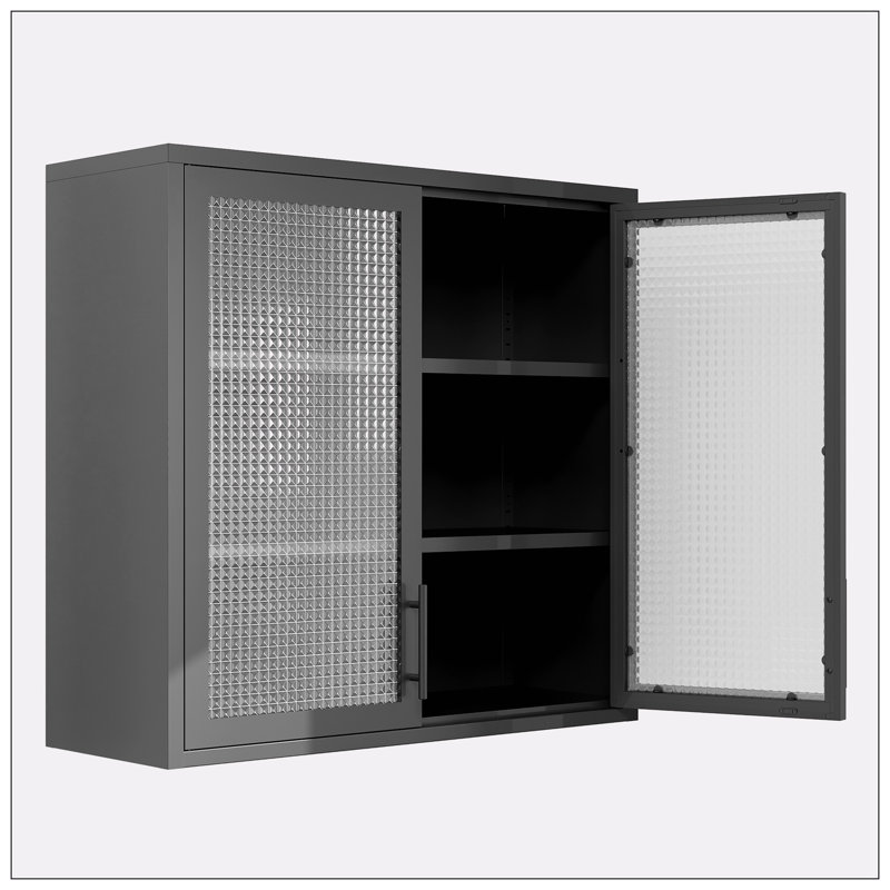 Armoire de rangement murale, verre à gaufres, Noir