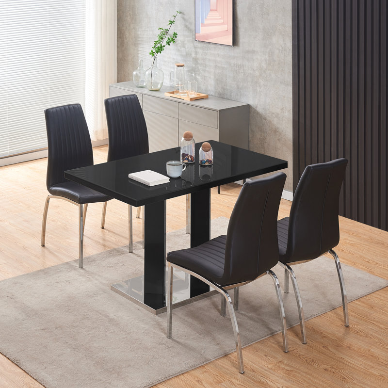 Aleh Dining Set, Black, Black