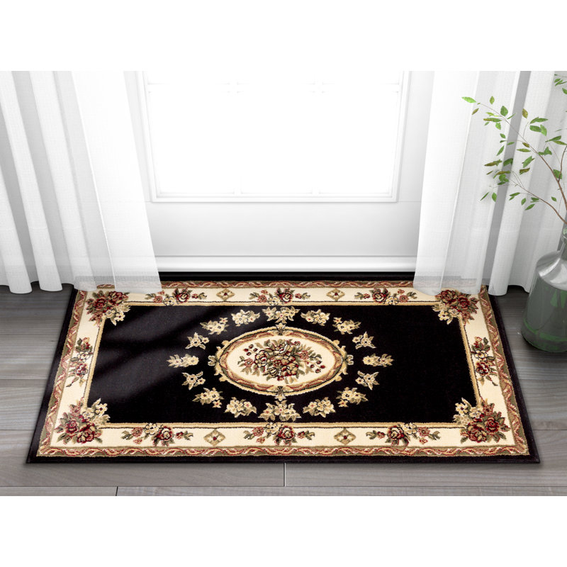 Timeless Traditional Tufted Black/Beige Rug, Runner 67 x 120cm