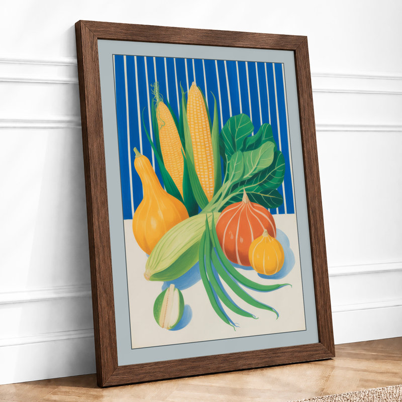 Harvest Vegetables Retro - Framed Print, Walnut, A4 - 29.7 x 21.0 cm
