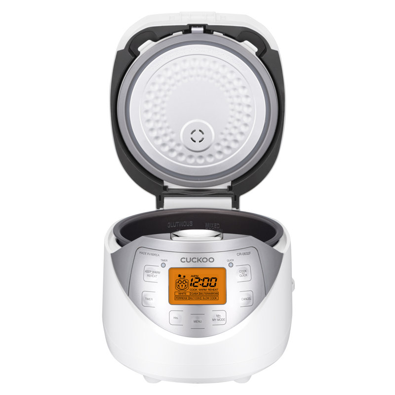 CUCKOO CR-0632F 6-Cup (Uncooked) / 12-Cup (Cooked) Micom Rice Cooker with Nonstick Inner Pot, 11 Menu Modes, LCD Display, Fuzzy Logic Tech, Auto Clean (White/Grey) Multifunctional Rice Maker and Warmer