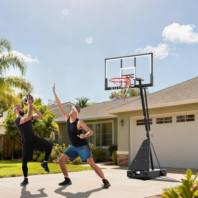 Panier de basketball portatif 48 po avec panneau de PC incassable, hauteur réglable en continu de 4,9 à 10 pi, support mobile avec roues pour la cour, l'allée, la cour