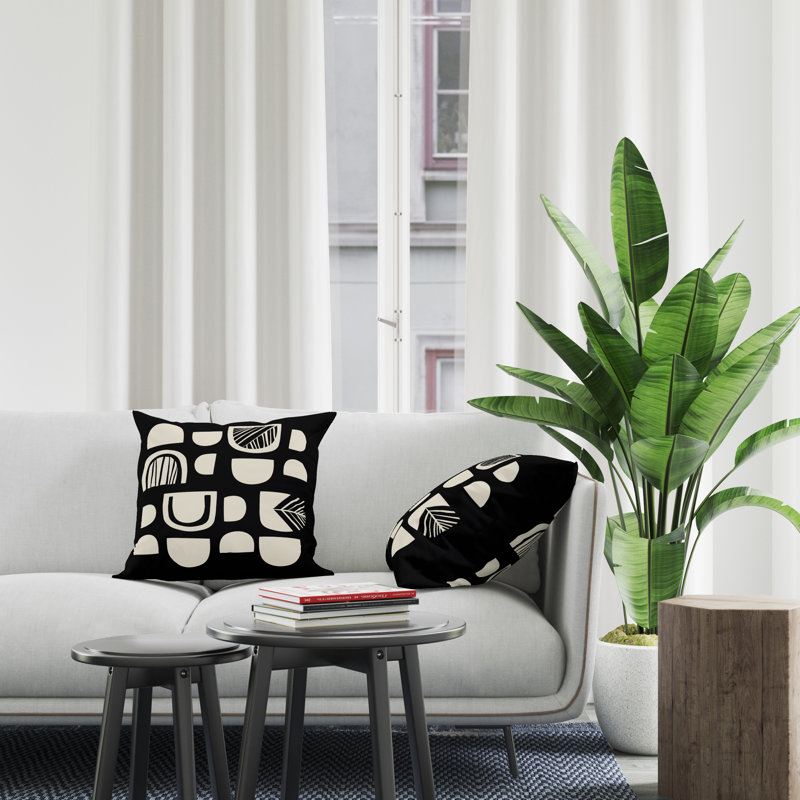 Jeté carré en polyester intérieur / extérieur, L 19 po x H 19 po, Noir