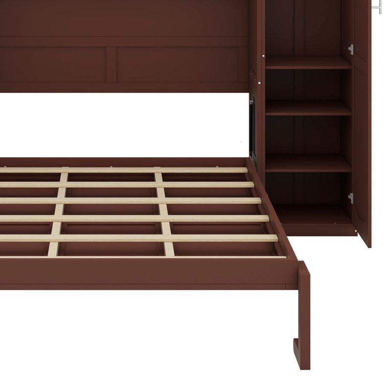 Lit escamotable, lit escamotable en bois avec garde-robe et tablette de rangement, cadre de lit plateforme pliable multifonctionnel pour chambre d'amis, chambre à coucher