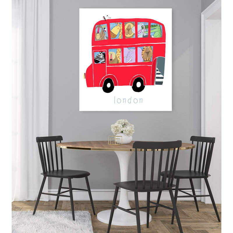 London Animal Bus Tour Contemporary Bird Crocodile Elephant Wall Art Print by Carla Daly - Wrapped Canvas Print