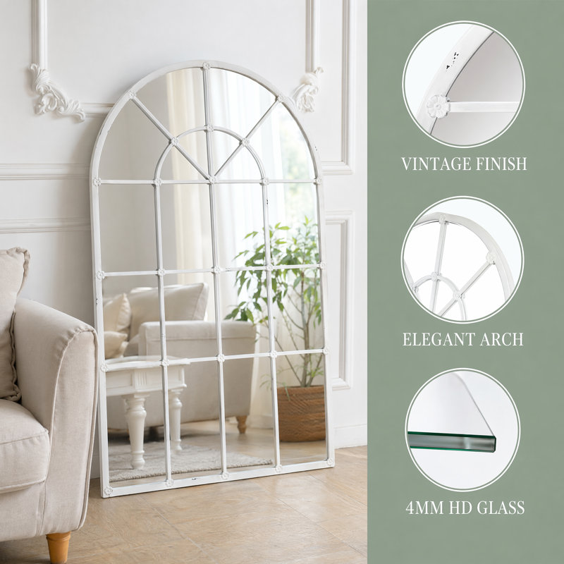 Handmade Distressed White Arched Metal Mirror
