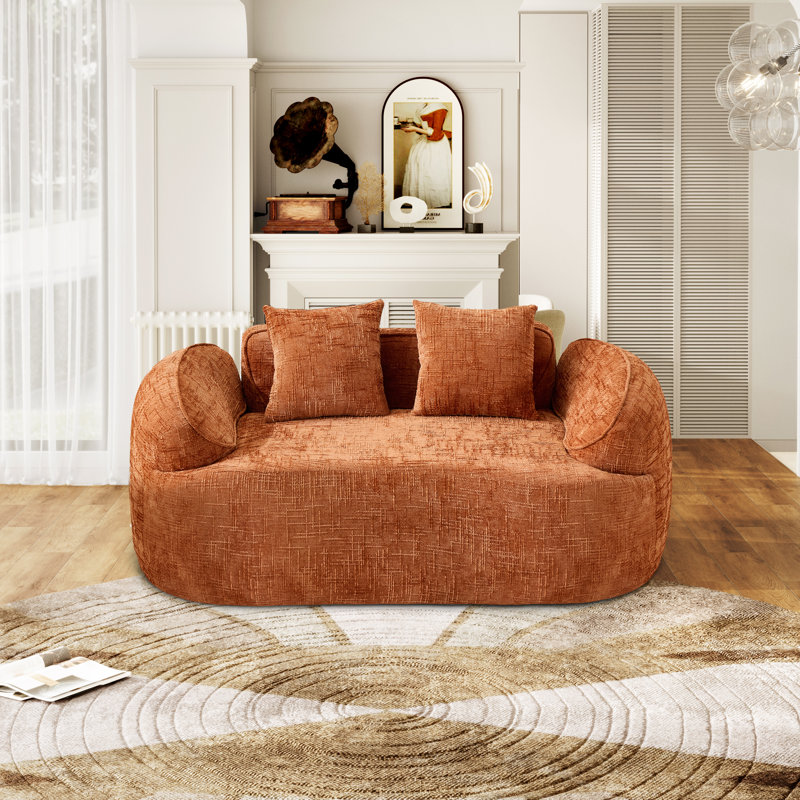 2-seater Curved Compressed Sofa, Upholstered Boneless Loveseat, Orange