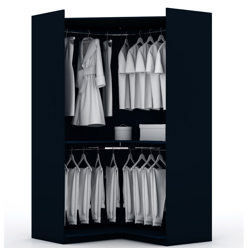 Mulberry 66" Contemporary Modern Open Corner Wardrobe Closet with Hanging Rods in Blue, Tatiana Midnight Blue